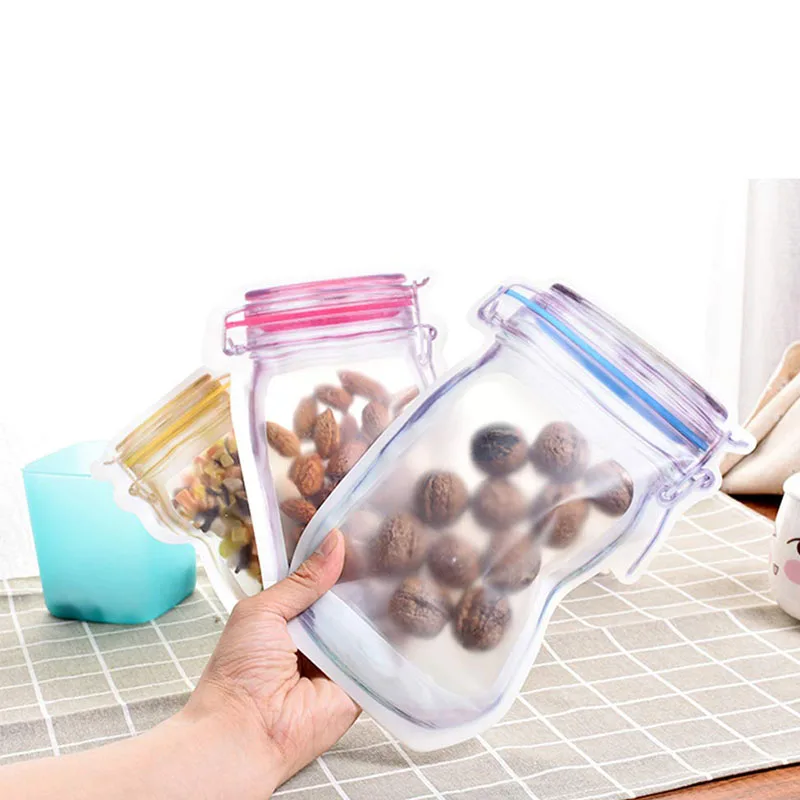Household Food Sealed Bag Mason Bottle Shaped Zip-Lock Bag Fresh-Keeping Moisture-Proof Portable Sealing Pocket Free Combination Fresh Keeping Bags Food Storage Bags Plastic Food Storage Bags Plastic Zip Lock Bags