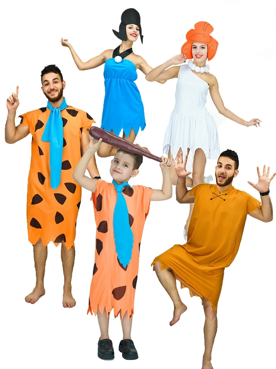 

Adult Kids Primitive Savages Costumes Fred Flintstones Stone Age Indian Man Cosplay Halloween Carnival Mardi Gras Fancy Dress up