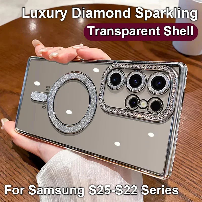 Luxury Diamond Glitter Clear Phone Case with MagSafe-Compatible Wireless Charging