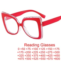 Fashion Red Square Reading Glasses Women Men Luxury Brand Designer Big Frame Anti Blue Light Glasses Presbyopia Eyeglasses +2 +3 1