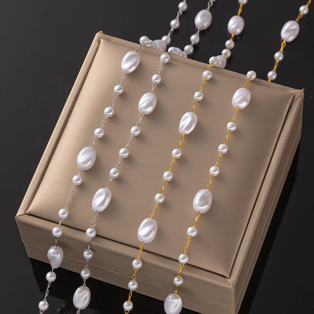 1Meter Imitation Perlen Perlen Edelstahl Ketten für DIY Halsketten Armbänder Schmuck Herstellung Zubehör Komponenten Handwerk – Detail 2