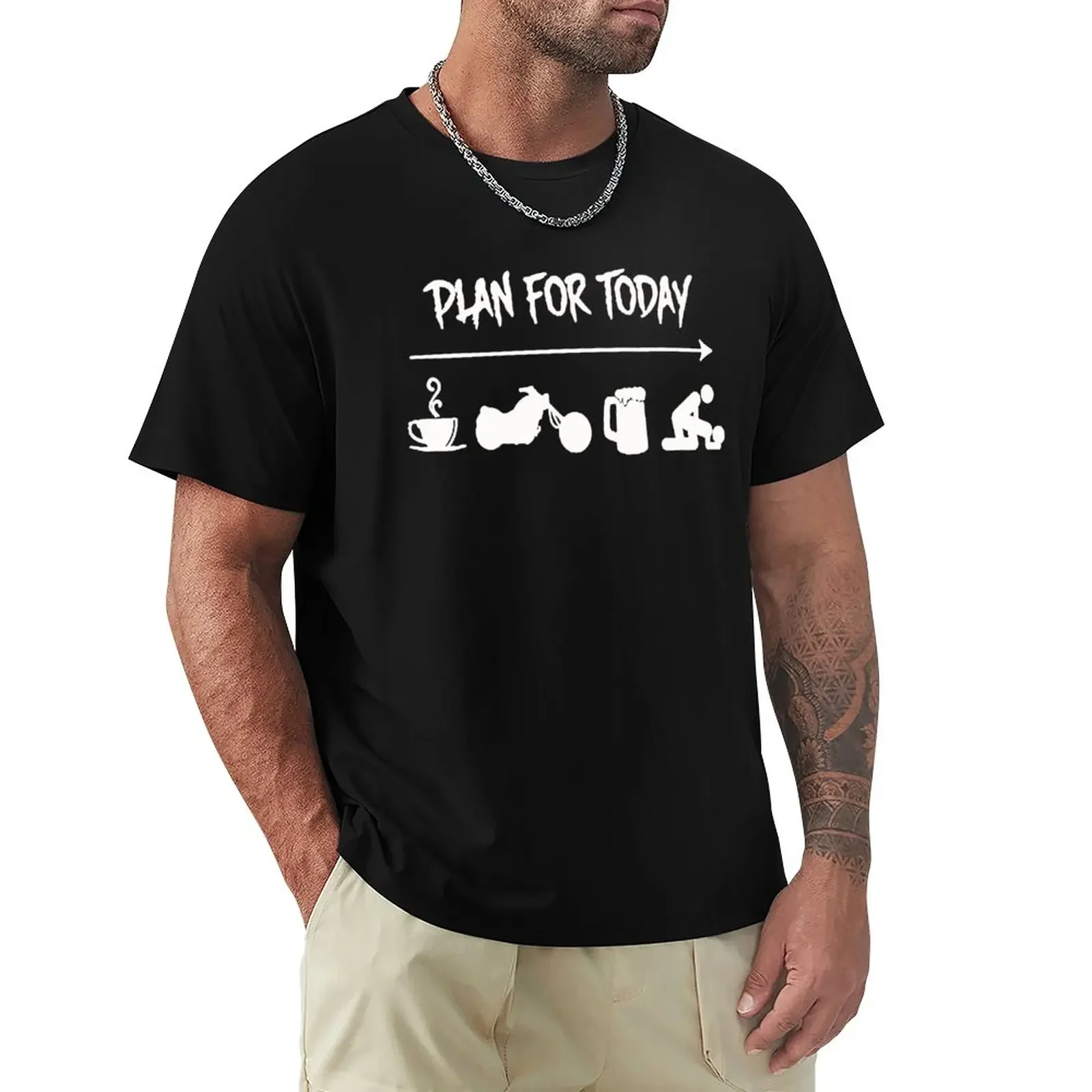 

План на сегодняшний день кофе мотоцикл пиво и Сексуальная футболка графика великолепные Мальчики белые тренировочные рубашки для мужчин
