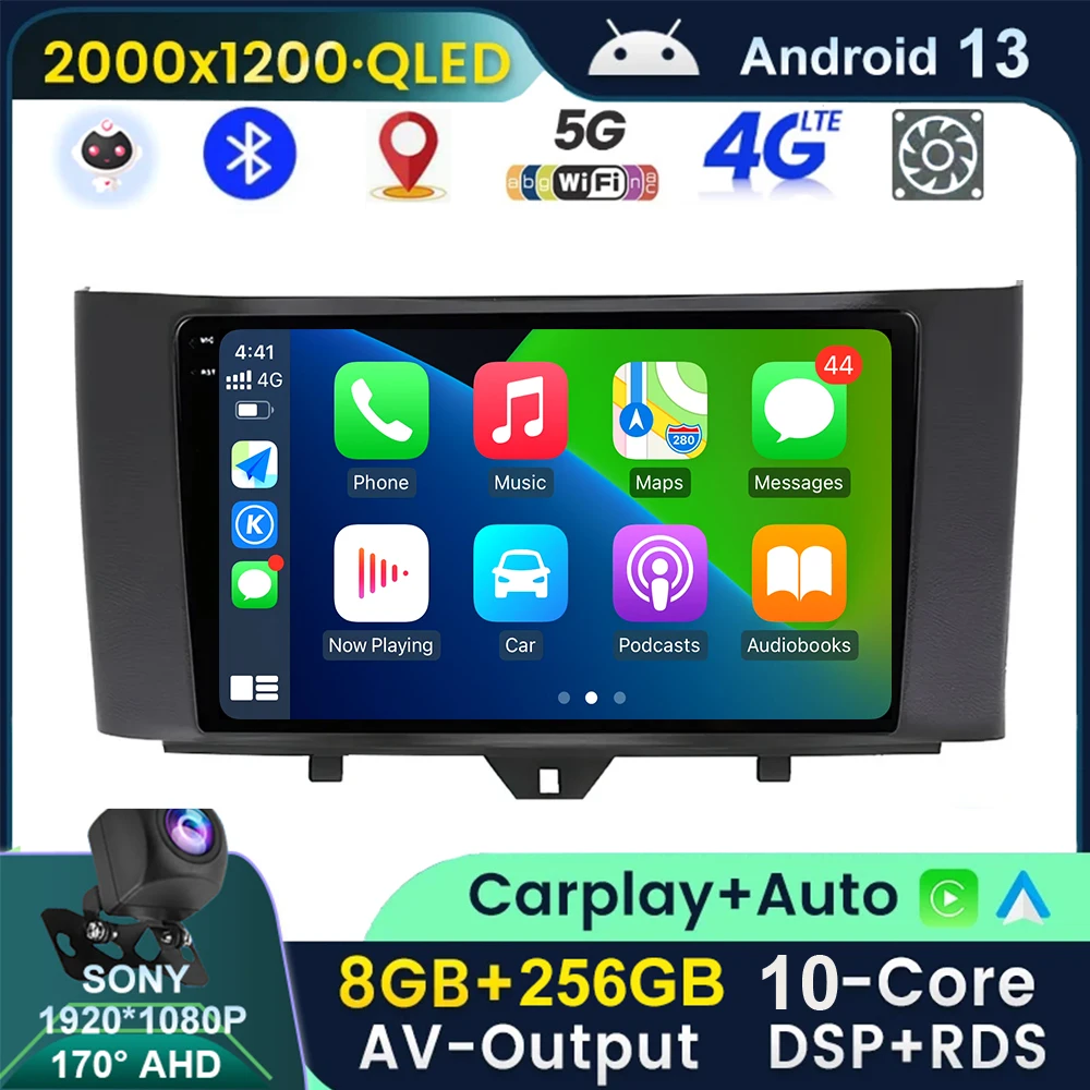 

Автомагнитола на Android 13, Автомобильный мультимедийный видеоплеер для Mercedes Benz Smart Fortwo 2011- 2015, Carplay, GPS-навигация, без Dvd