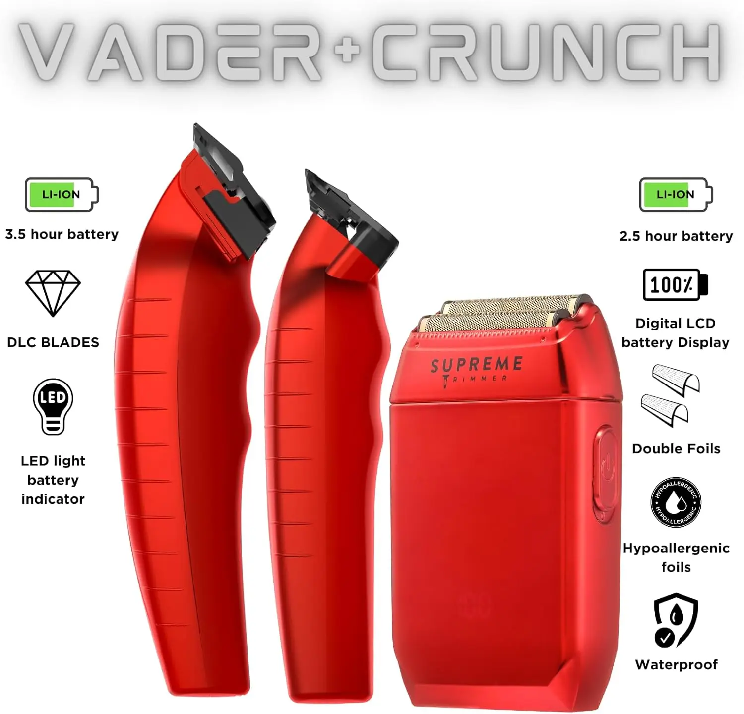Trimmer 3-in-1 Barber Kit | Clipper, Trimmer & Crunch Foil Shaver | Men's Professional Beard Trimmer, Brushl 2