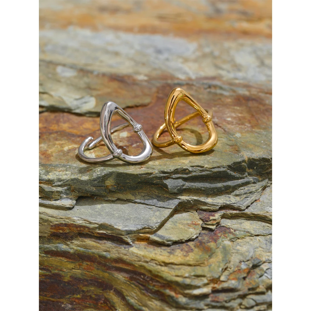 Yhpup Minimalist Stainless Steel Oval Hollow Open Ring