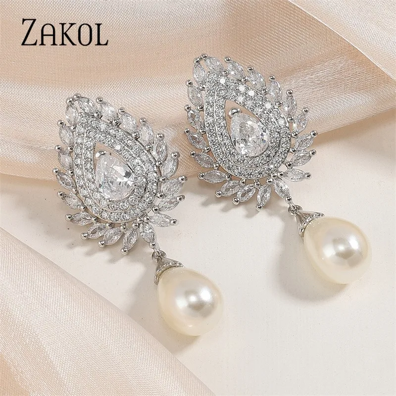 ピアス GANISONG Bridal Pearl flake Earrings White AUSTIN | Pearl bridal earrings