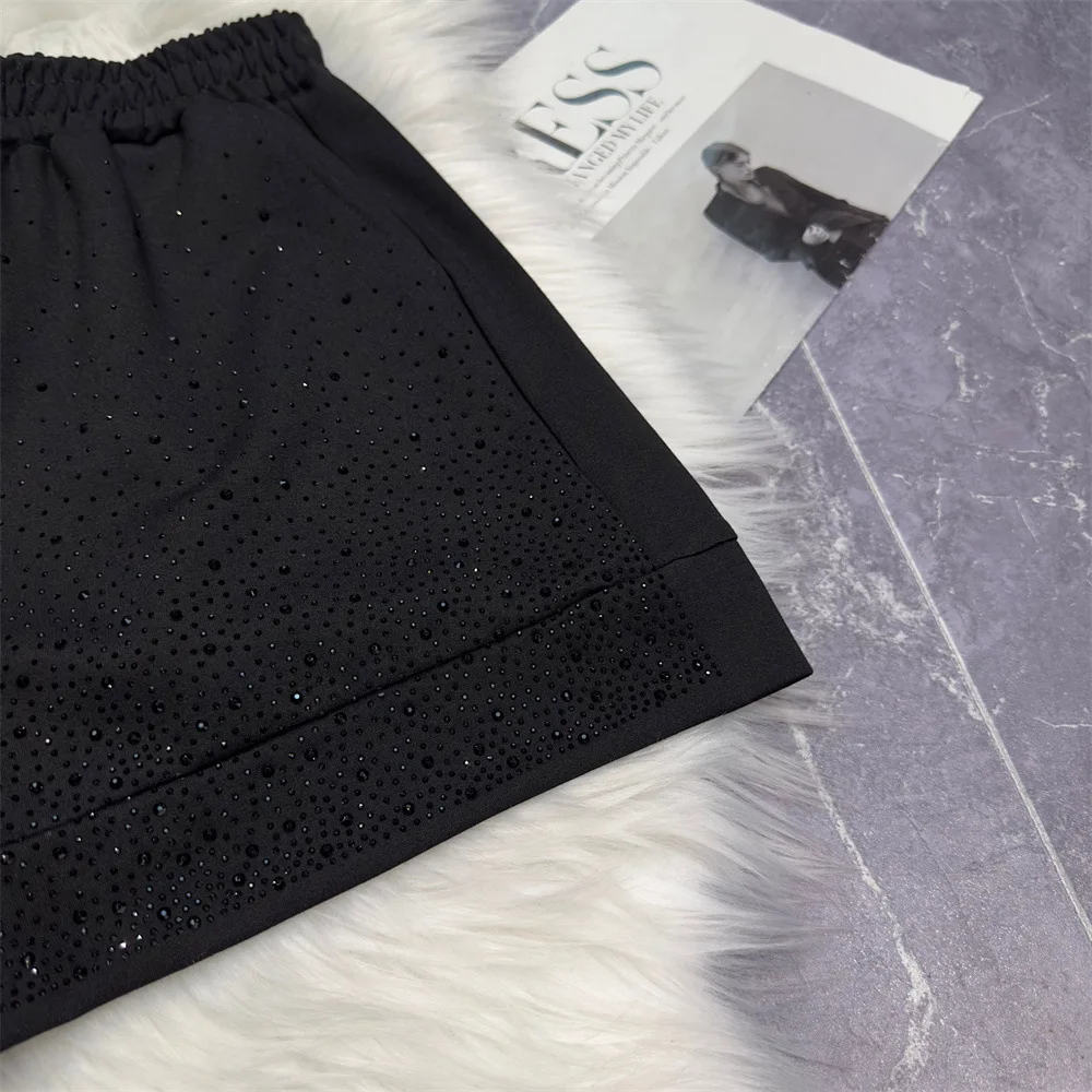 Elastic Waist Casual Shorts Women 2024 Summer Starry Diamond Cotton Wide Leg High Waisted Shorts Women Clothing Booty Shorts