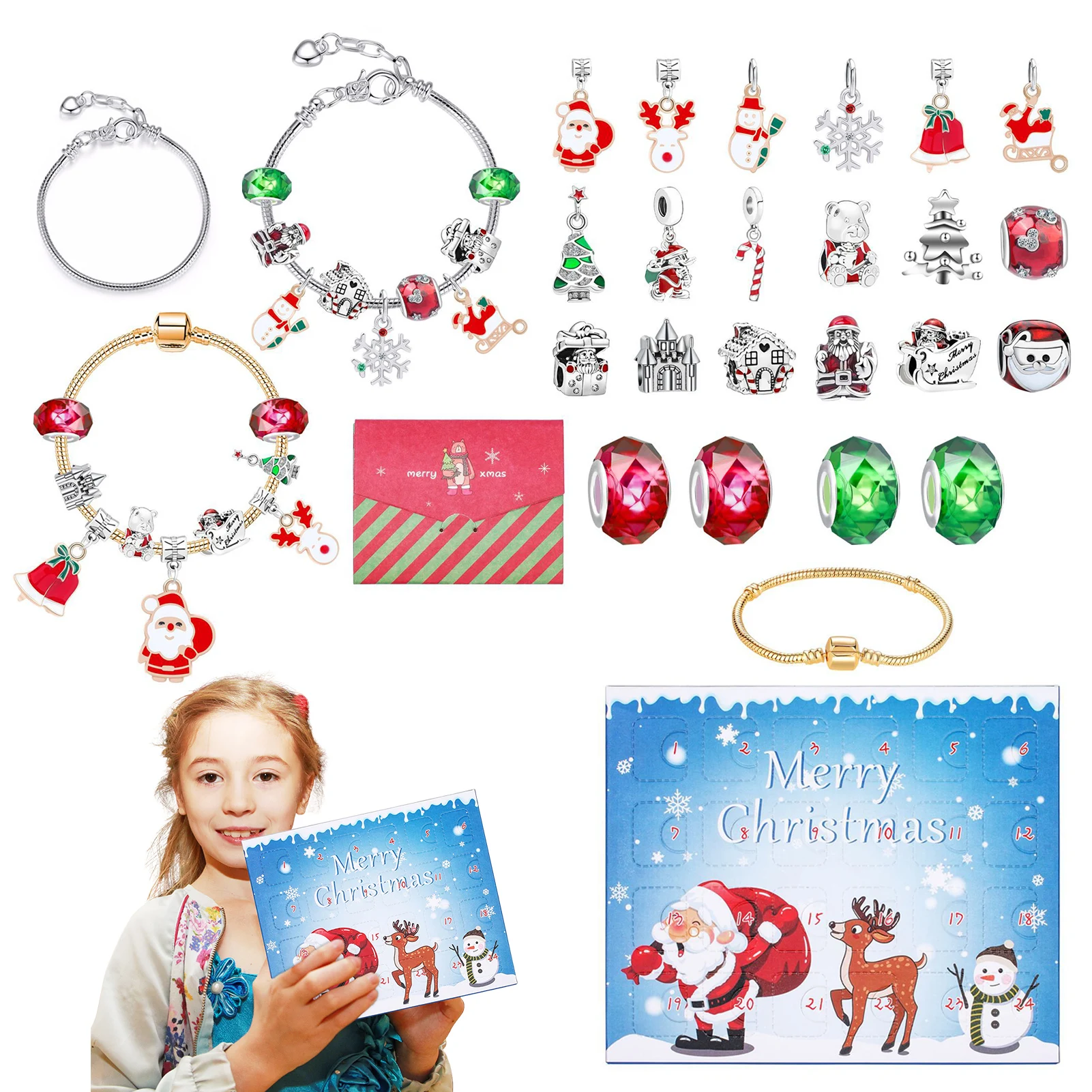Countdown Calendar Jewelry Christmas Advent Calendar Christmas Countdown Calendar  Christmas Themed Diy Jewelry Charm Bracelet - Advent Calendars - AliExpress