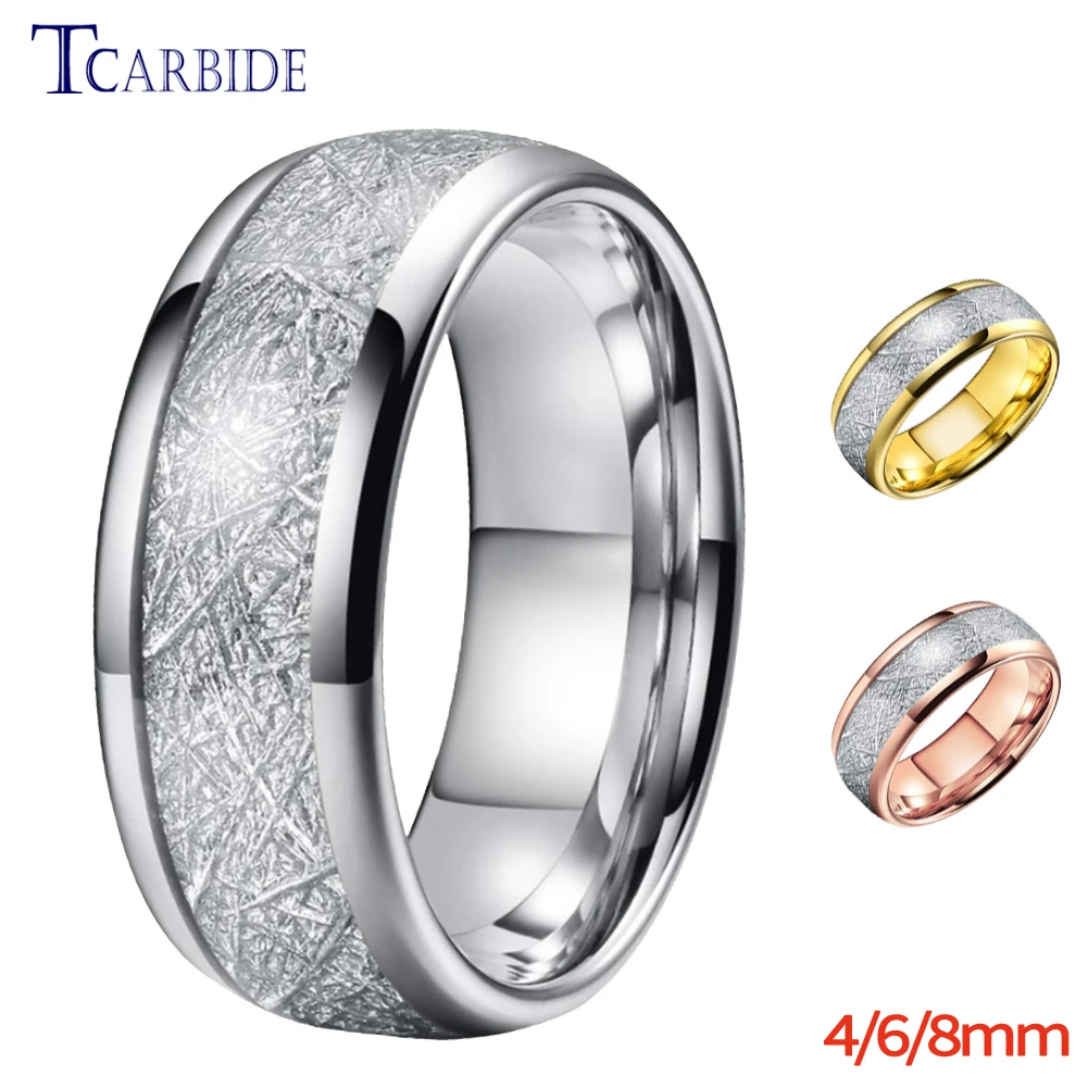4MM 6MM 8MM Men Women Tungsten Engagement Wedding Band Bright Meteorite Inlay Valentine's Day Gift Jewelry Comfort Fit wedding rings