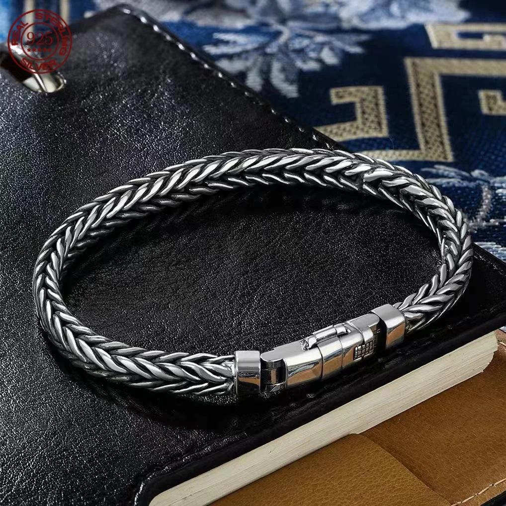 

Ethnic style Keel Bracelet Genuine S925 sterling silver retro simple bracelet for men riding motorcycle charm jewelry gift