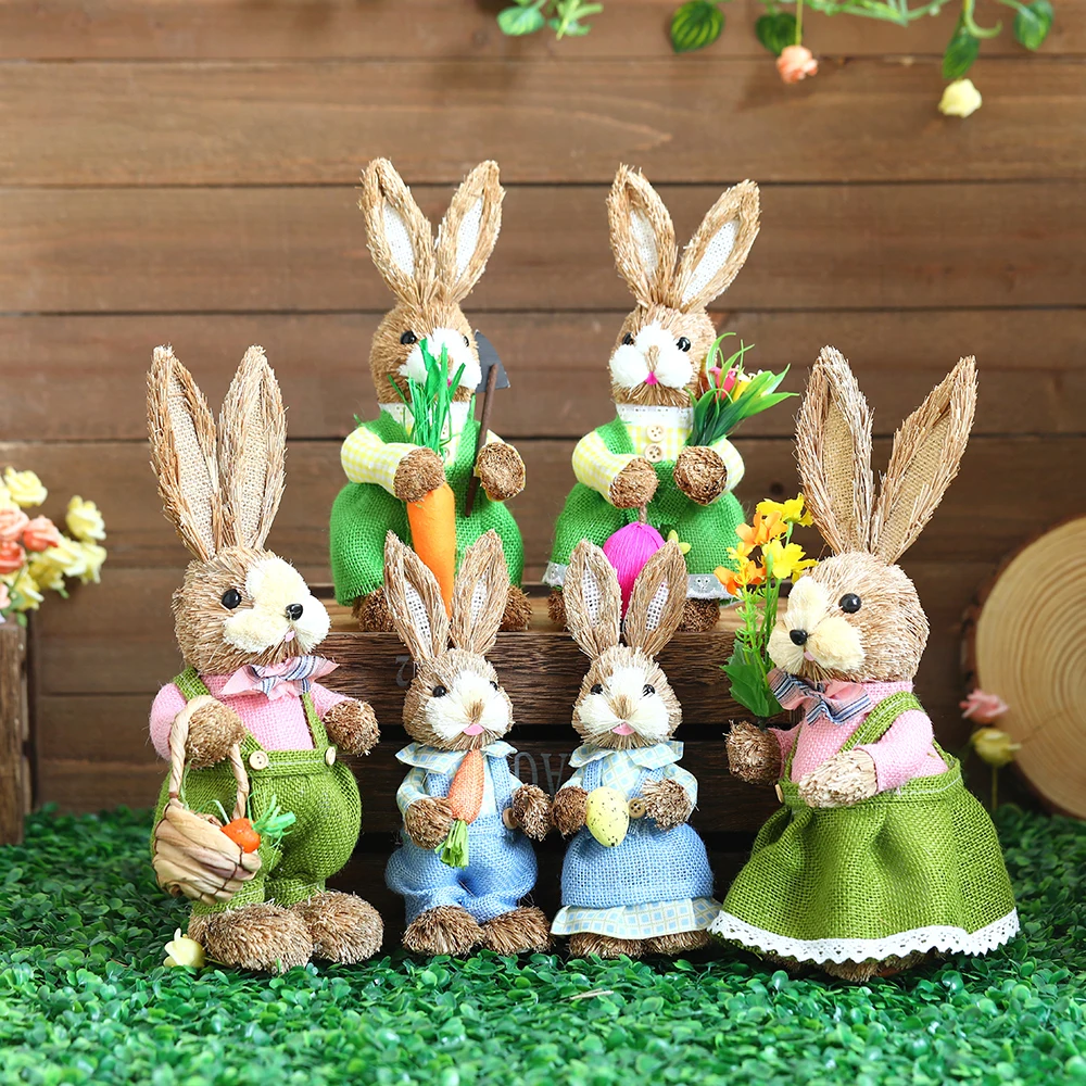 

Easter Simulation Rabbit Decoration Handmade Straw Rabbit Carrot Egg Bunny Ornament Home Garden Festival Table Easter Bunny Gift