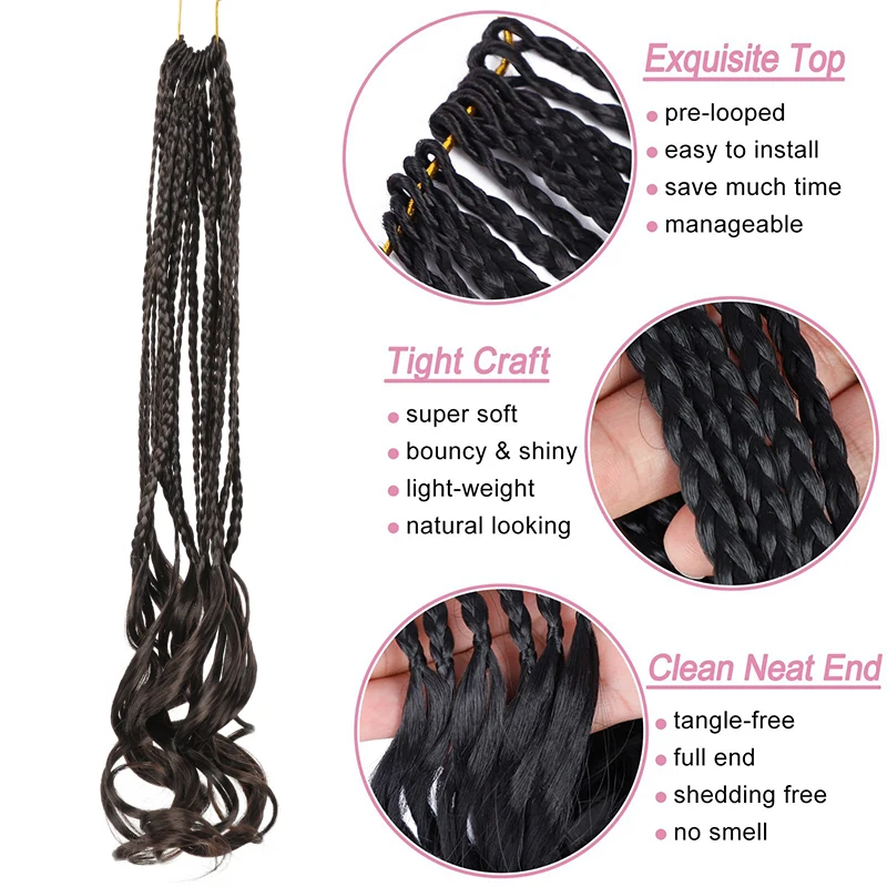 LUPU 24 Inch French Curl Box Braids Crochet Hair Ombre Brown to Blonde Pre Looped Synthetic French Curls Braiding Hair for Women