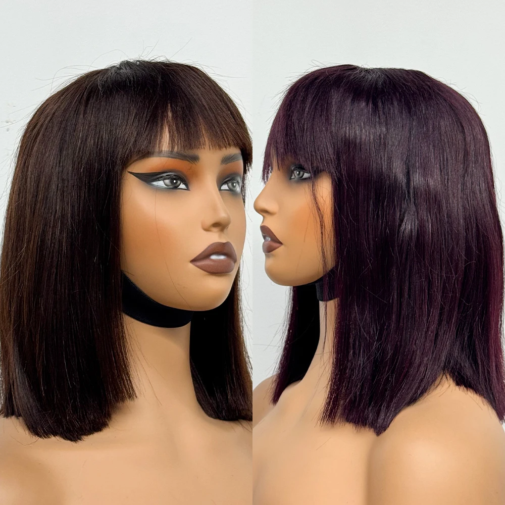 2x3 Lace Short Bob Wig with Bangs 280% Density Straight Human Hair Bob with Bangs Wig Human Hair Bang Bob Wigs For Black Women