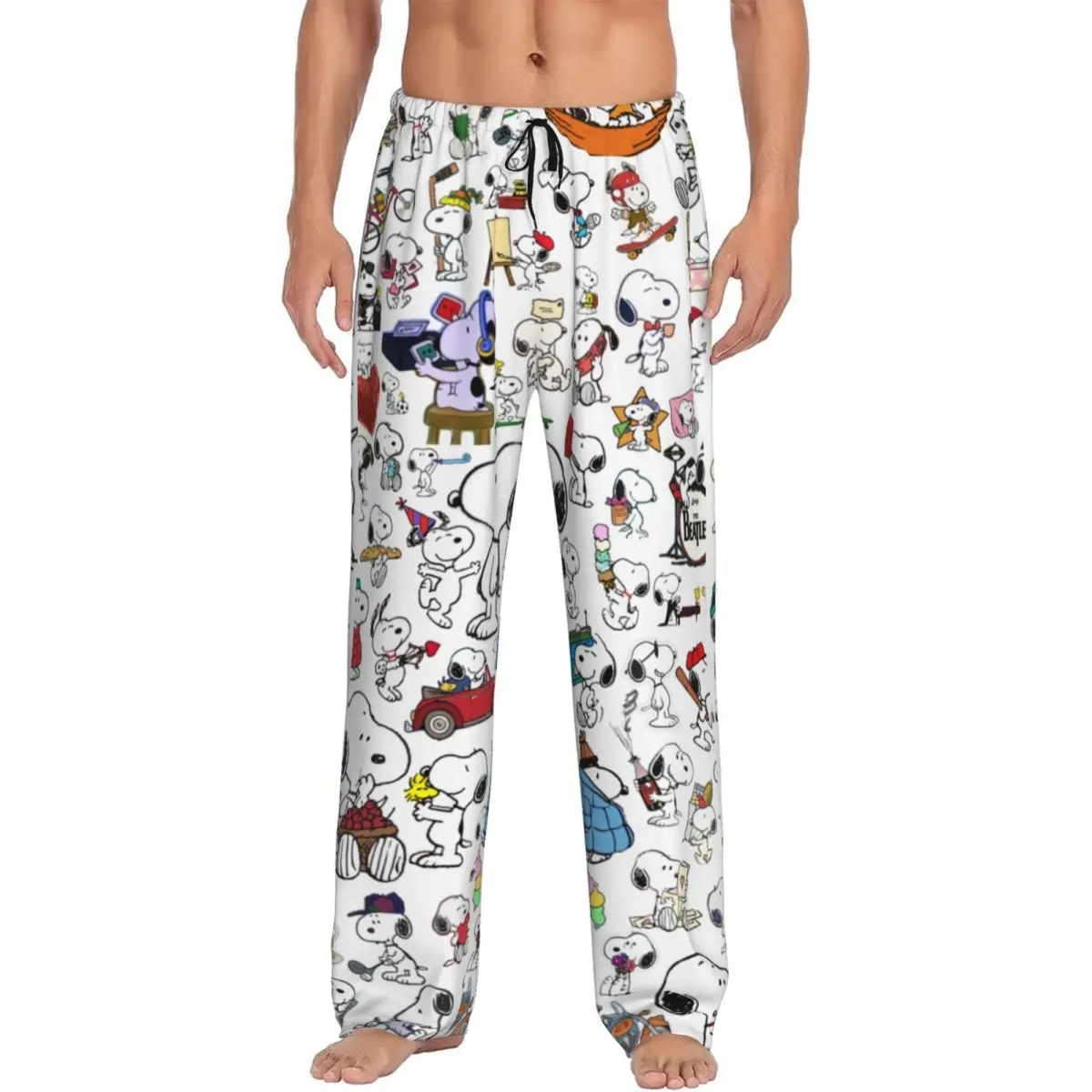 

Custom Manga Snoopy Woodstock Pajama Pants Men's Cartoon Dog Sleepwear Lounge Sleep Bottoms Stretch with Pockets