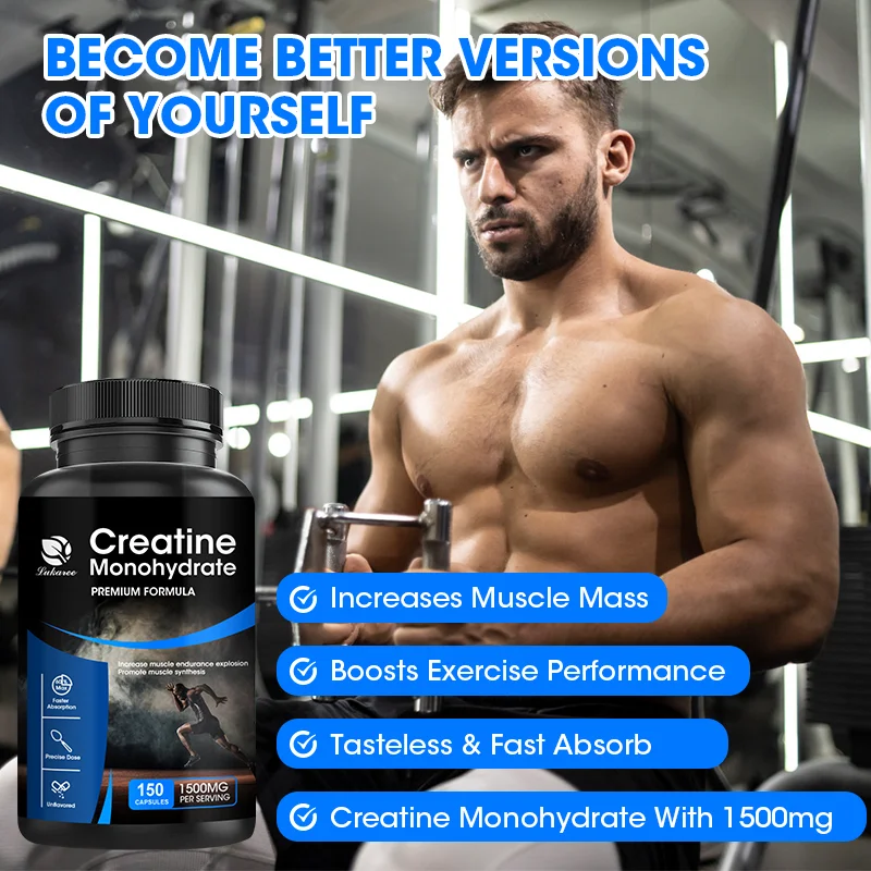 Lukaree Monohydrate Creatine Capsules Strength Muscle for Adults Endurance and Energy Support Enhance Athletic Performance