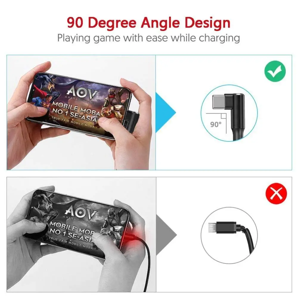 Nylon Braided 1/2/3M Cable 60W Type C To Type C Data Cord Fast Charging 90 Degree Angle Charger Wire Multiple Devices