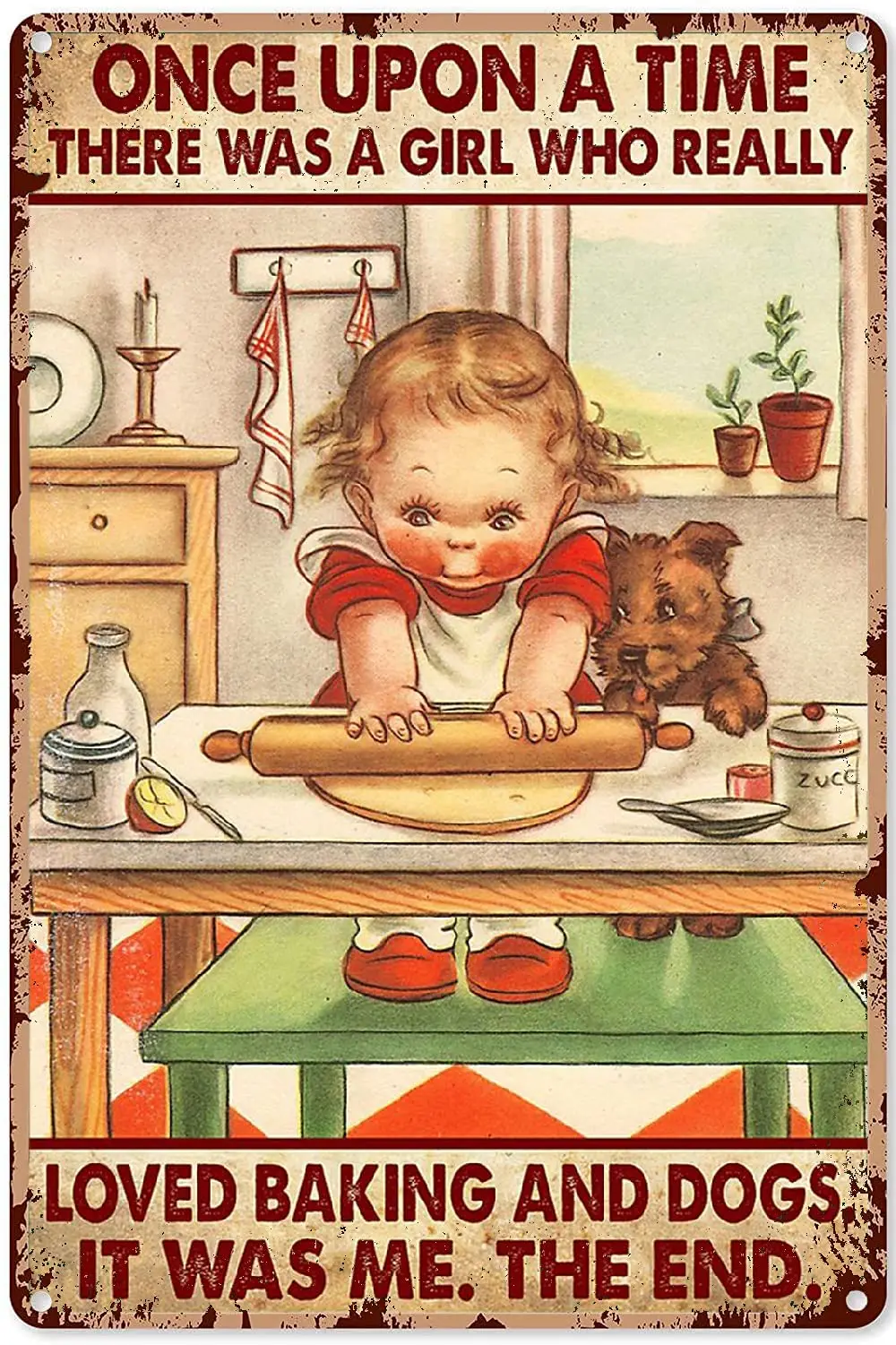 

Однажды была девушка, которая обожала выпечку и собак, это был мой металлический знак, ретро Рождественский хлебопекарский магазин, Настенный декор, бар