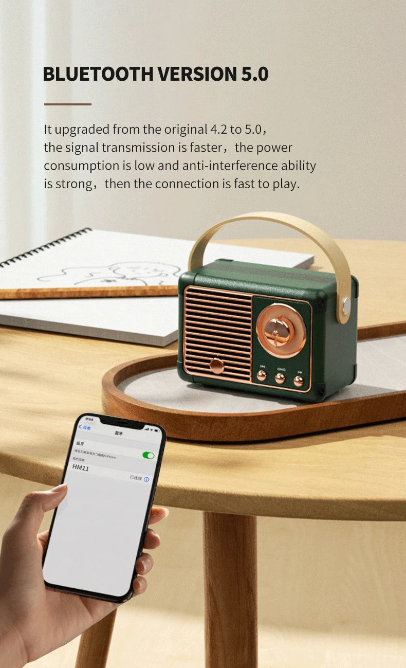 Retro Hifi Stereo Bluetooth V5.0 Speaker Portable Wireless Vintage Speaker Plastic 3W Full-range 50hz-20khz Music Player wireless bluetooth speakers