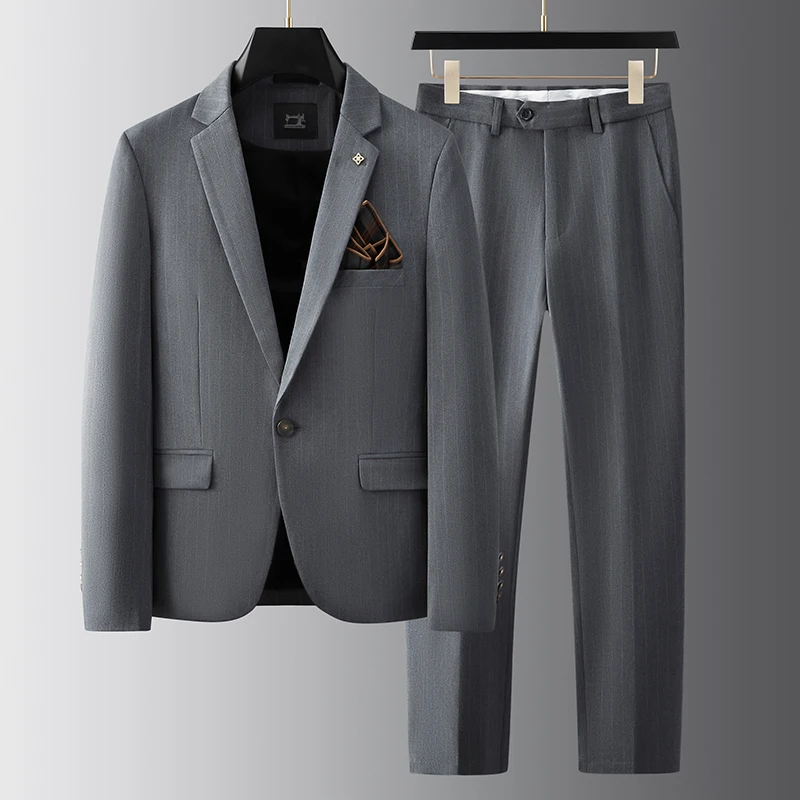 

Business Formal Men Striped Blazers Jacket + Pants Fashion One Button Social Boutique 2-pieces Suits Sets Hombre Plus Size 7XL