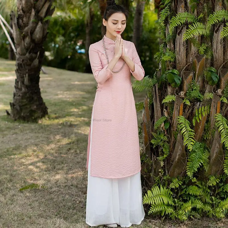 

Oriental Style Ao Dai Vietnam Traditional Clothing Dress For Women Graceful Chinese Qipao Cheongsam Vintage Style Elegant Dress