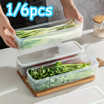1/6PCS Refrigerator Storage Boxes Scallions Fresh Box Food Container Cold Storage Crisper Sealed Fridge Organiser with Lid Jars 1