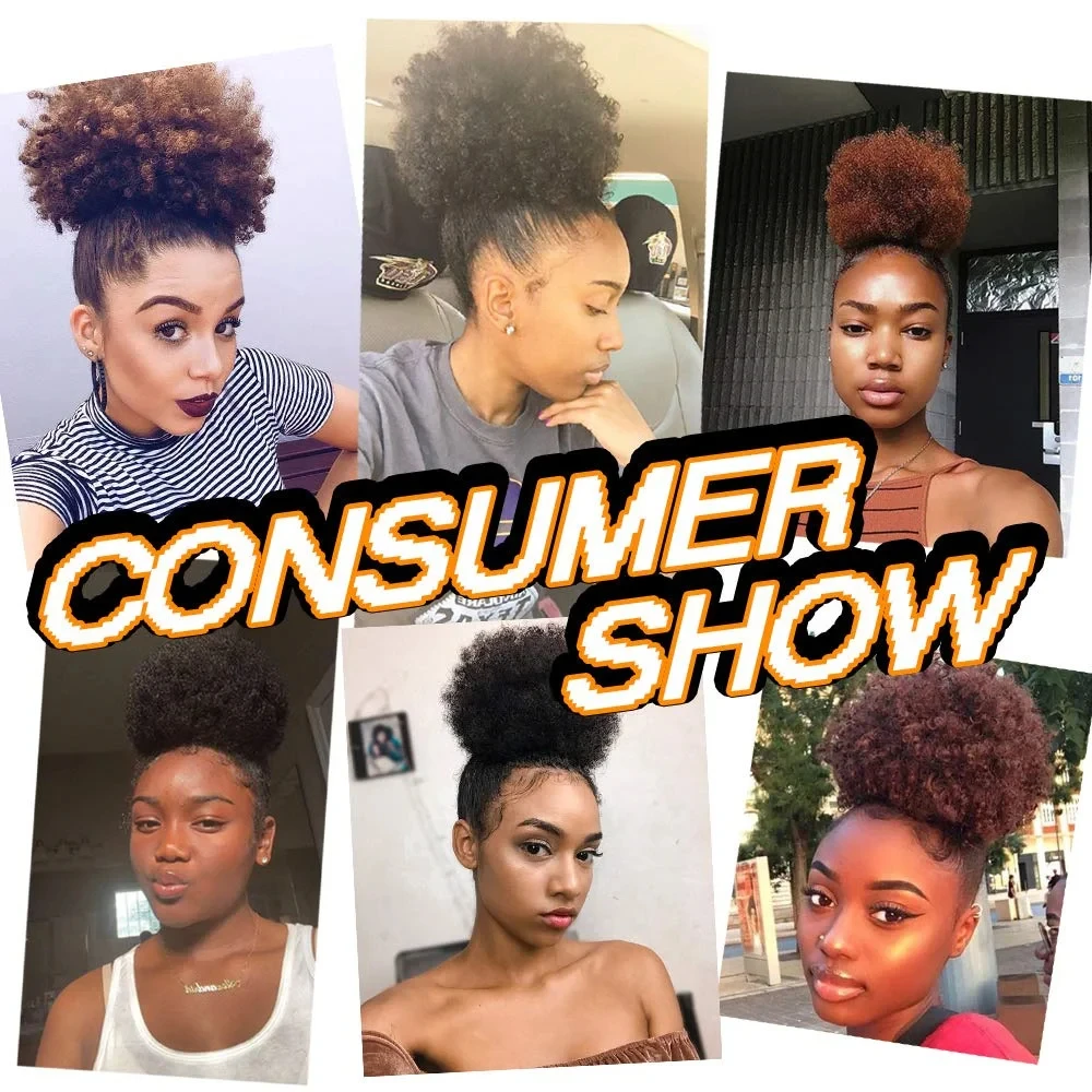 Afro Puff Drawstring Ponytail Human Hair Brazilian Kinky Curly Bun Chignon Accessories
