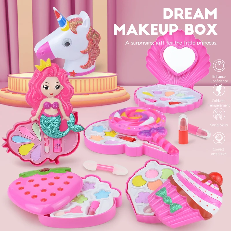 Makeup Toy for Kids Cosmetic Kit Unicorn Lollipop Strawberry Mermaid Shell Shape