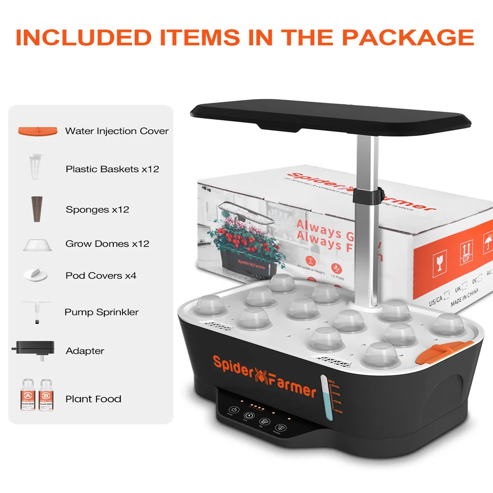 Spider Farmer Smart G12 Hydroponics Growing System for Indoor Seedling Veg Bloom Flower Plants Hydroponics