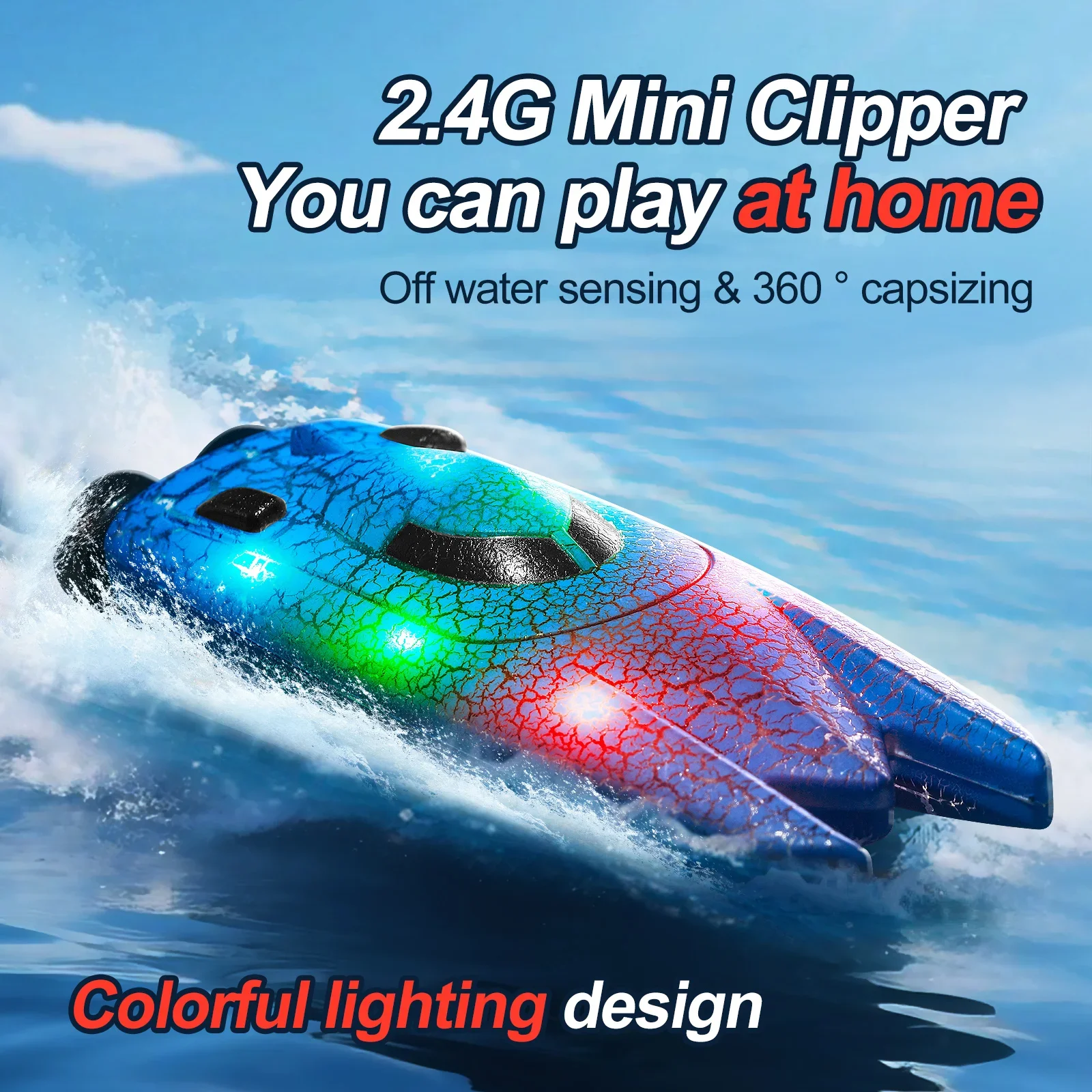 Vue de dessus du mini bateau RC 2.4G, double hélice, parfait pour un achat pas cher.