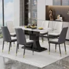Dining Table Set for 6, Marble Kitchen Table Chair Set for 6, Rectangular Kitchen Table with 6 Pu Leather Upholstered Chair 6