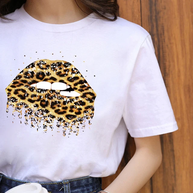 Leopard Heart Print T-shirt, Short Sleeve Crew Neck Casual Top For Summer &  Spring, Women's Clothing - Temu