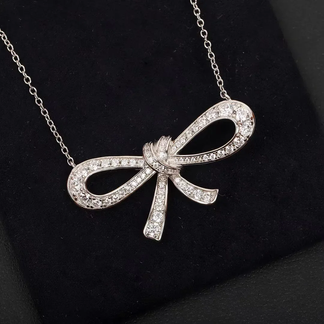 

New 2023 High Quality Famous Brand Anniversary Gift Party 925 Sliver Luxury Jewelry Necklaces For Women Bowknot Sweet Romance