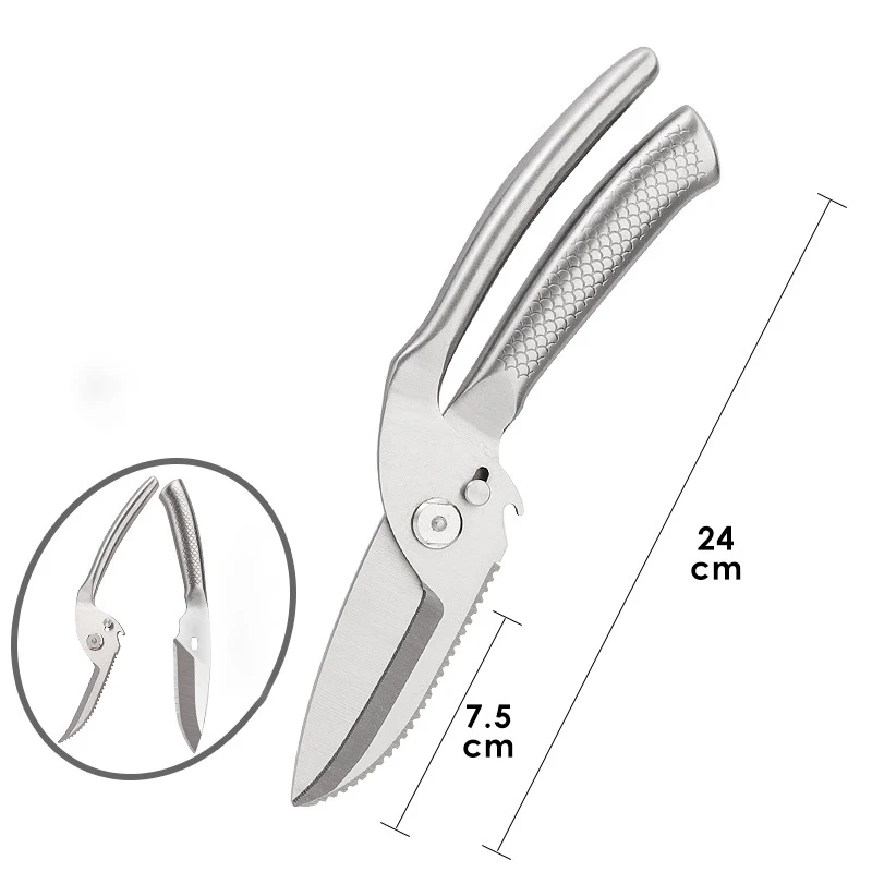 All Steel Integrated Multifunctional Fish Pattern Handle Powerful Kitchen Chicken Bone Scissors Detachable Sharp Cutter for Home 6