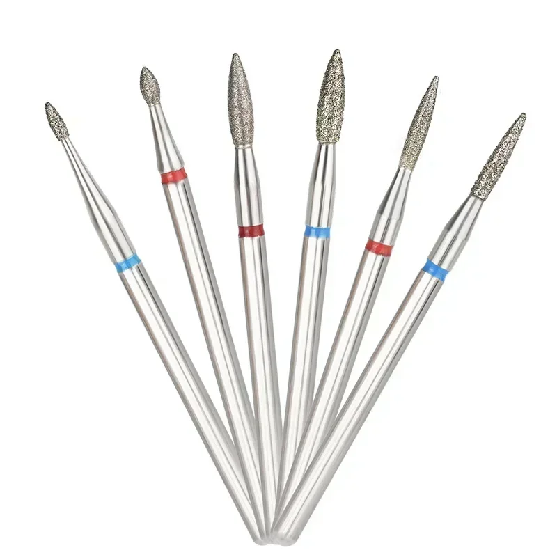 Fine Diamond Nail Drill Bits Flame Shape Russian Mills Cuticle Clean Burr Electric Manicure Drills Nails Accessories 4