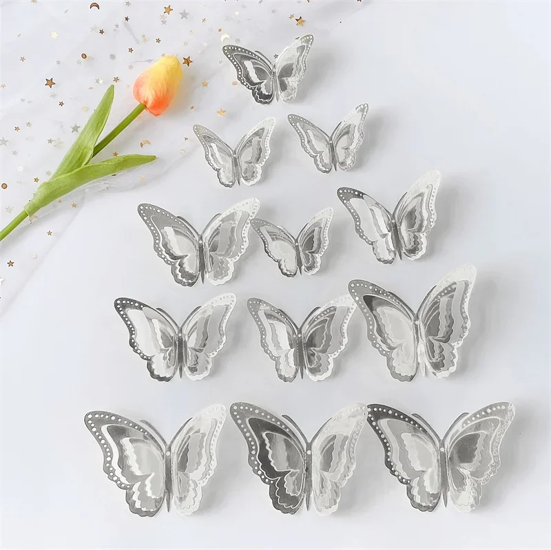 New 3D Hollow Layered Butterfly Wall Sticker Gold Decorative Butterfly Home Decor Fridge DIY Party Wedding Sticker 3D Stickers
