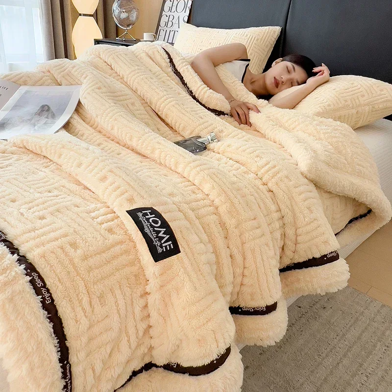 New Half Sides Fleece Autumn Winter Blanket Soft Fluffy Maternal and Child Grade Bed Blankets Warm Breathable Sofa Cover Blanket