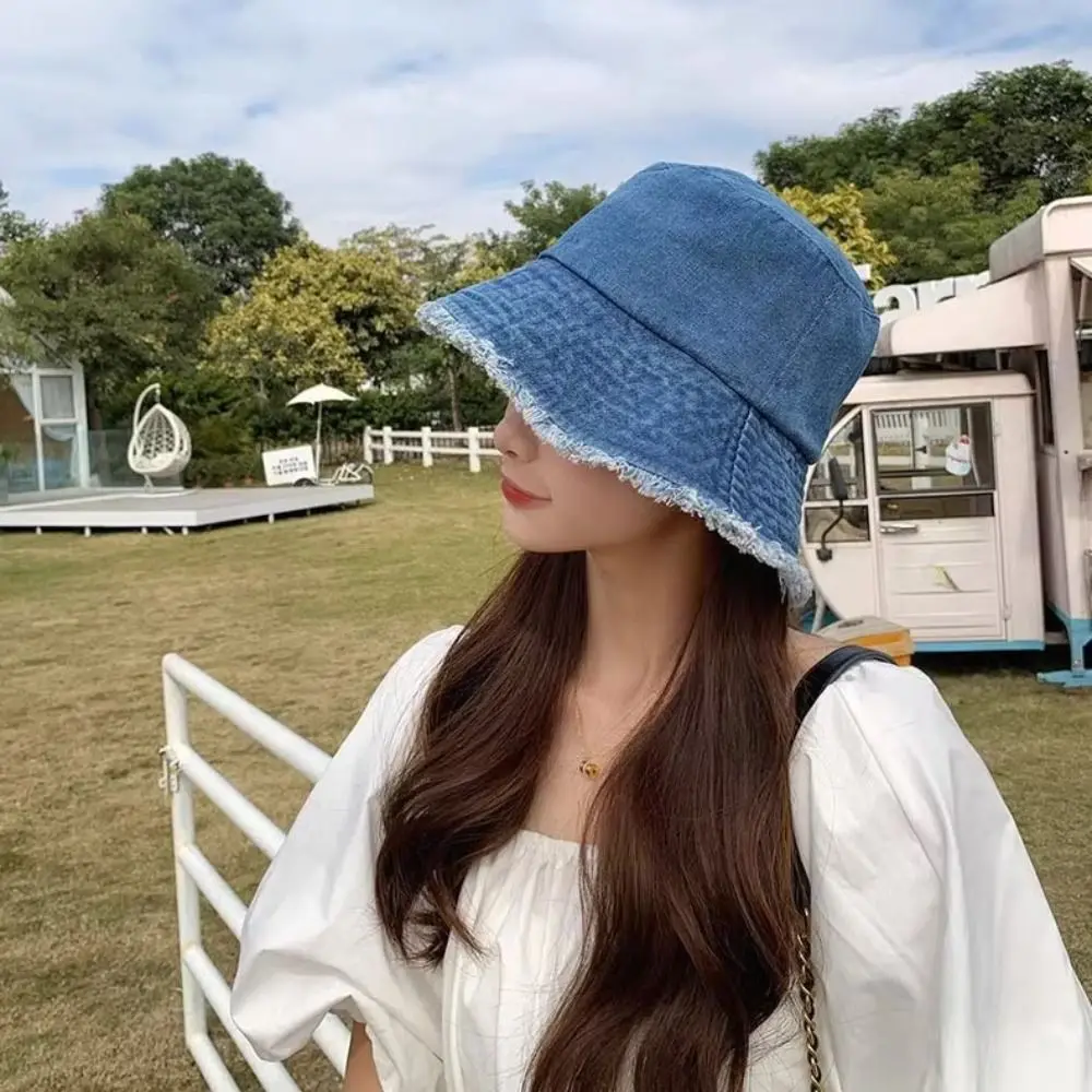 남성 및 여성용 청바지 태양 모자, Y2K 스타일 코튼 밥 파나마 접이식 버킷 햇, 여행 야외 낚시 태양 모자