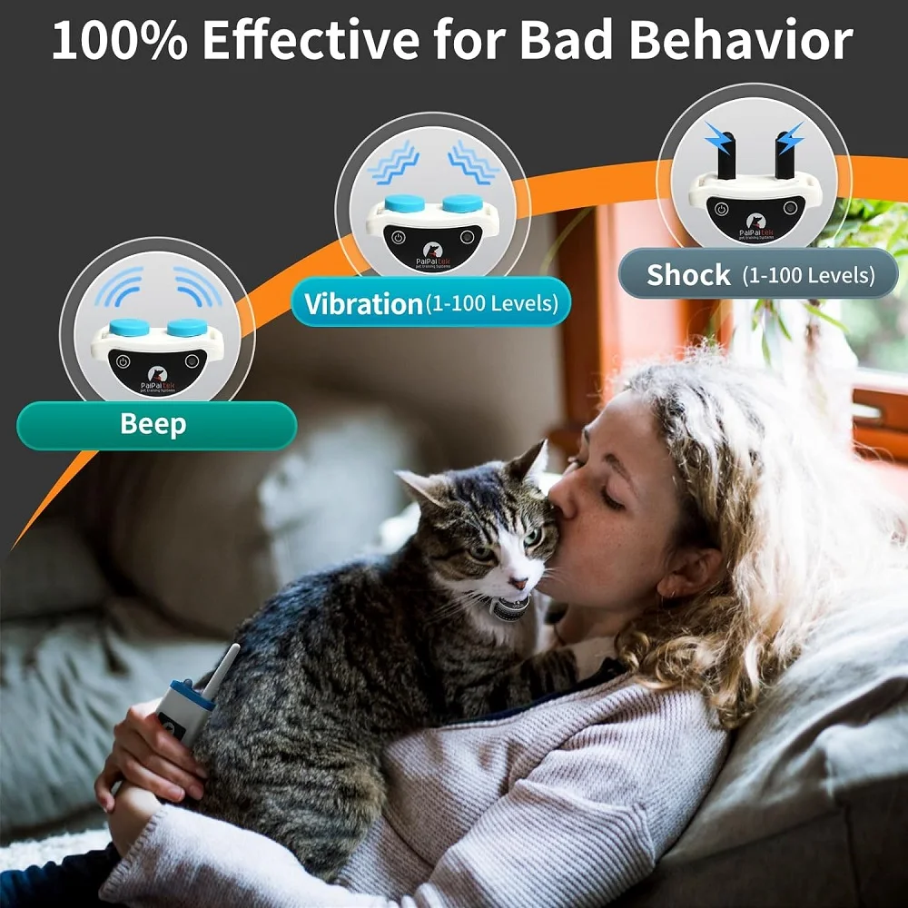 Cat Training Collar PaiPaitek Cat Shock Collar, Cat Training Collar with Remote, Cat Stop Meowing Collar, Remote Control/Automatic Anti-Meow for Cats
