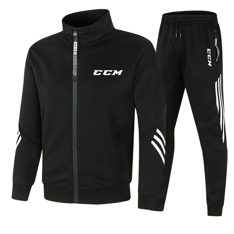 Спортивный костюм CCM мужской с воротником-стойкой, повседневный комплект из 2 предметов, свитшот с капюшоном и спортивные штаны, одежда для бега с принтом CCM, весна 2024