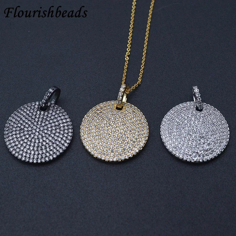 Luxury Paved Real CZ Beads Gold Color Round  Pendant Charms with Linked Chains Necklace Women Fashion Jewelry