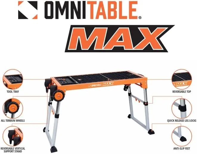 Disston Max Heavy Duty Portable Workbench Worktable Scaffold Creeper Dolly with Easy-to-use Adjustable Legs. Table Holds up