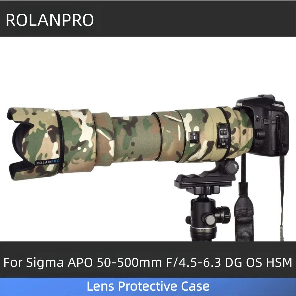 ROLANPRO 렌즈 위장 코트 시그마 APO 50-500mm F/4.5-6.3 DG OS HSM 용 레인 커버 니콘 캐논 슬리브 용 렌즈 보호 슬리브