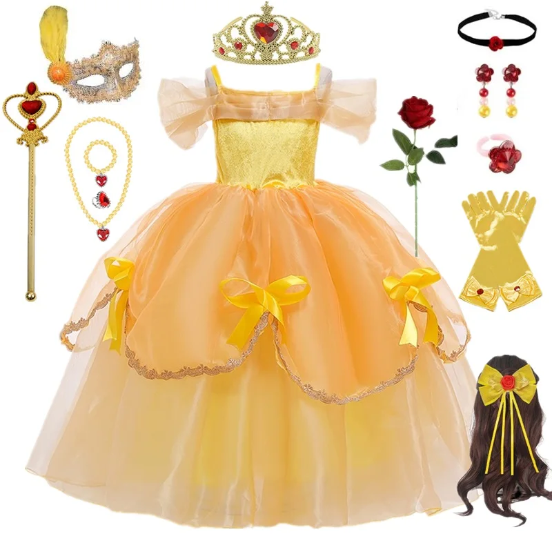 

Girls Belle Dress Beauty and the Beast Princess Dress for Halloween Carnival Birthday Party Cosplay Costume Girl Kids Prom Dress