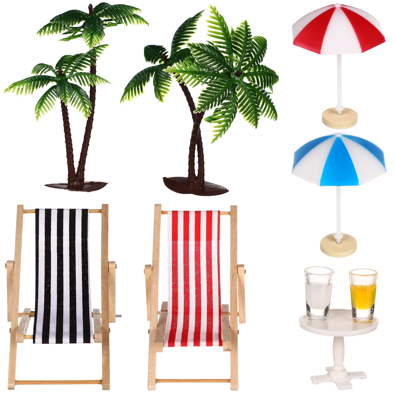 Beach Chair Miniature Accessories Mini Umbrella Palm Chair Miniature Toys Dollhouse Outdoor Accessories