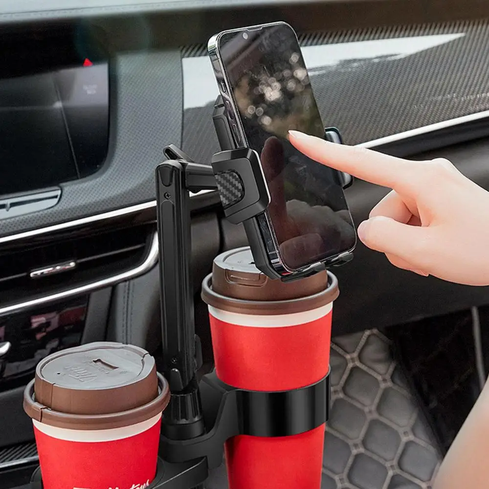 Car Cup Holder Expander With Phone Holder Adjustable Auto Double Drink Bottle Holder Cell Phone Stand Auto Interior Accessories