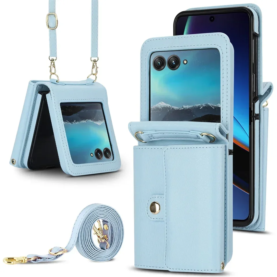 Motorola Razr 40 Ultra için Çapraz Askılı Deri Kılıf Moto Razr 40Ultra Cüzdan Kart Yuvası Tutucu Darbeye Dayanıklı Kapak Telefon Çantası_voghion.com