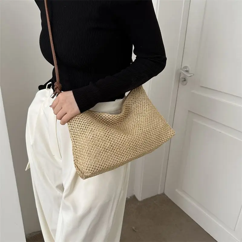 JIAERDI Summer Holiday Travel Woven Bag Fashionable Leisure Beach Straw Shoulder Bag Ladies Versatile Casual Crossbody Bags 2025