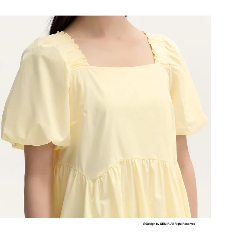Dress Women Gentle And Feminine Style With Ruffled Trim And Square Neckline Summer New Bubble Sleeves Doll Dress