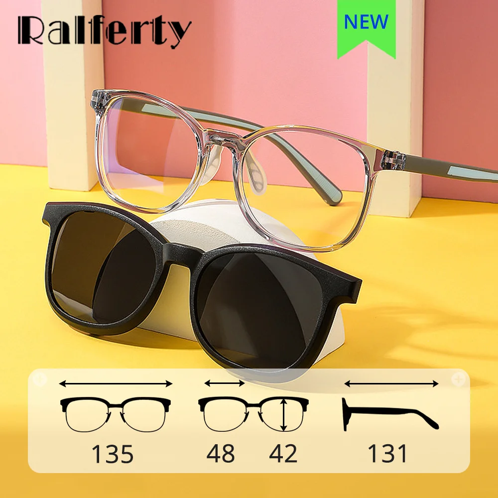Ralferty 2 In 1 Clip On Glasses Child Kids Clear Glasses Frame With Sun Clip Transparent Optical