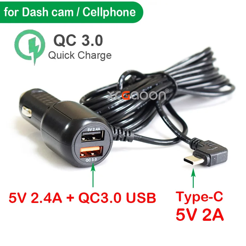 High-Speed Type-C USB Car Charger with Dual Ports & 3.5-Meter Cable